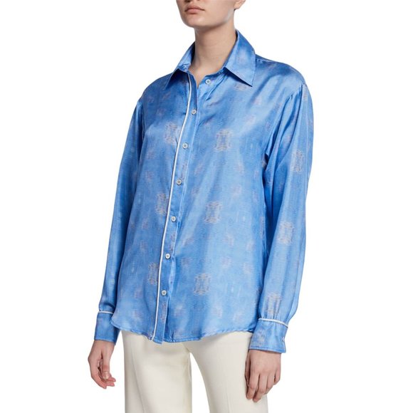 Maggie Marilyn The Hang Ten Printed Button-Down Silk Shirt 2 - Picture 1 of 5